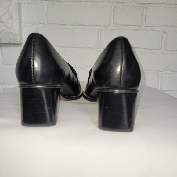 Vintage La Diva Black Square Toed Loafers with Burgundy Trim Size 7.5 B - Picture 4 of 10